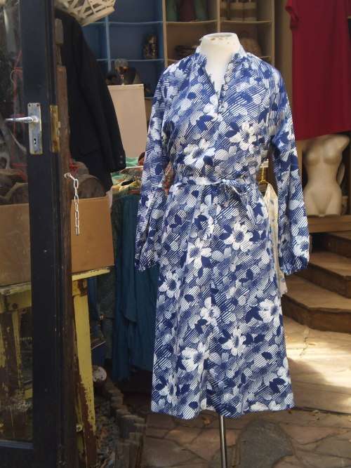 Vintage 1970s Cocktail Dress Blue And White Size 12