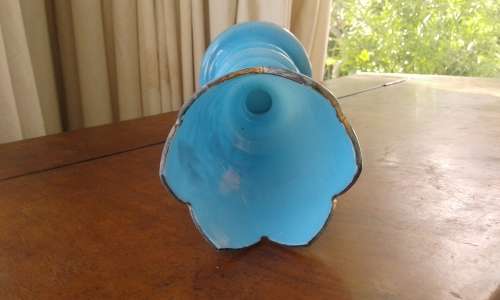 Antiqye Blue Glass Vase Handpainted marked