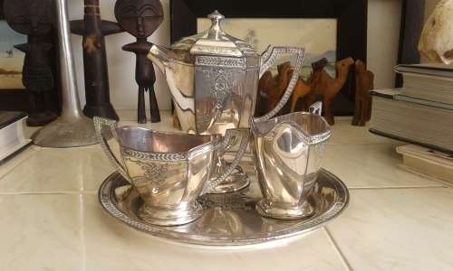 Silverplated Flower Engraved Tea Coffee Set Teapot Sugar And Milk Jug