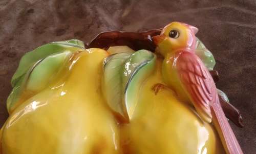 Antique bird on pears porcelain wall vase marked
