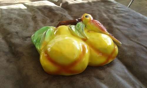 Antique bird on pears porcelain wall vase marked