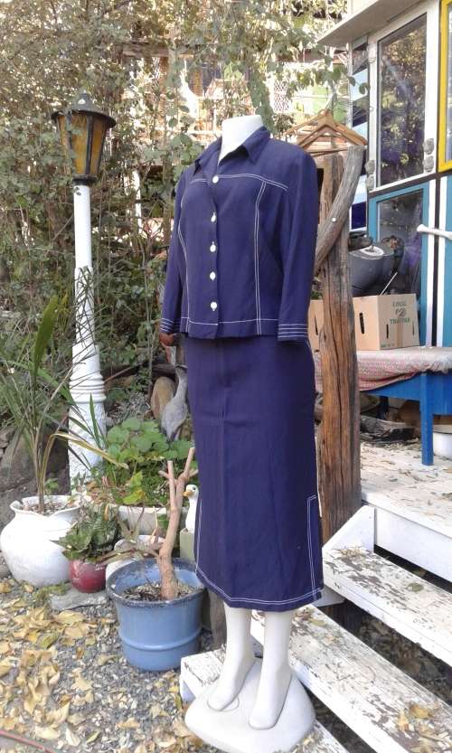 Vintage Original Two Piece German LEWINGER Linen Suit Skirt And Blazer Size 14