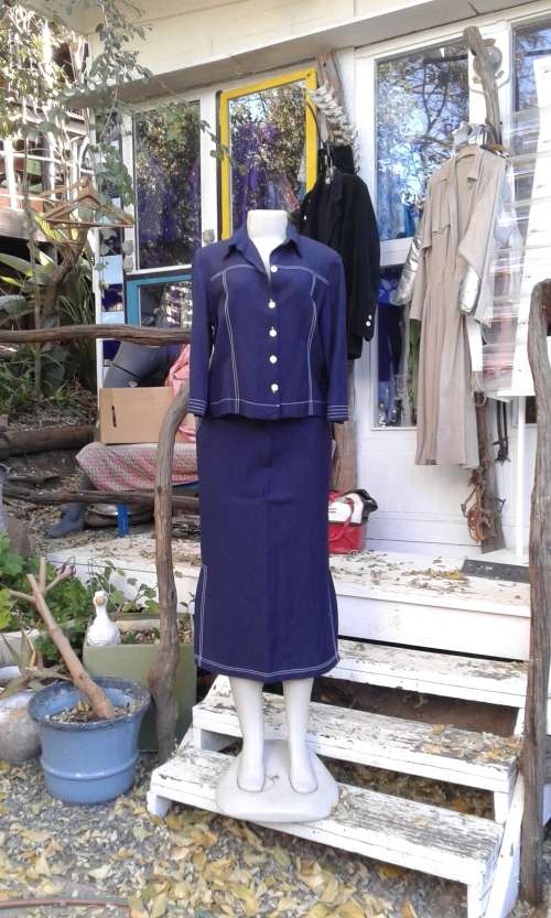 Vintage Original Two Piece German LEWINGER Linen Suit Skirt And Blazer Size 14