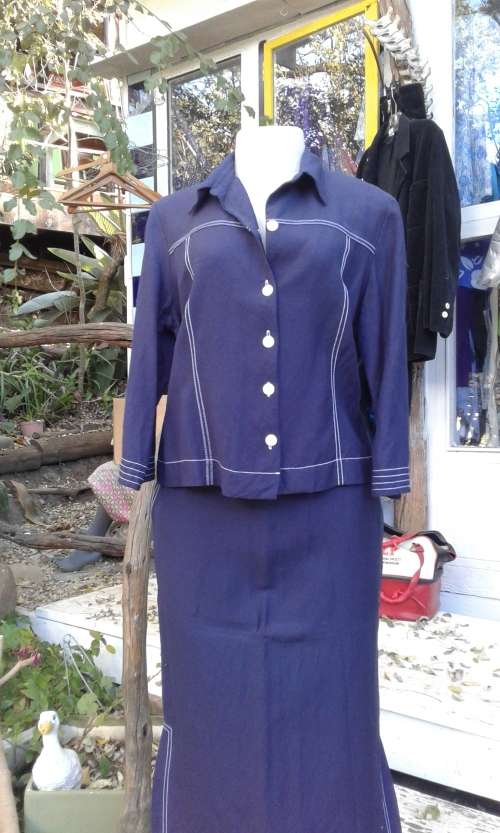 Vintage Original Two Piece German LEWINGER Linen Suit Skirt And Blazer Size 14