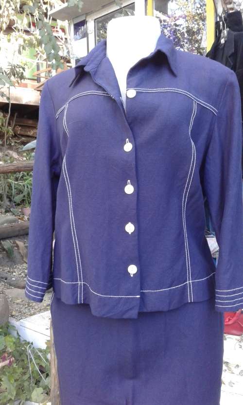 Vintage Original Two Piece German LEWINGER Linen Suit Skirt And Blazer Size 14