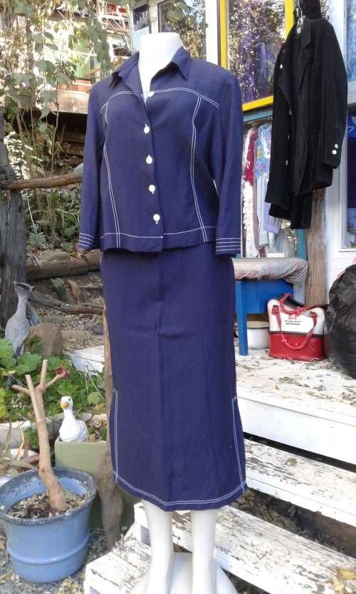 Vintage Original Two Piece German LEWINGER Linen Suit Skirt And Blazer Size 14