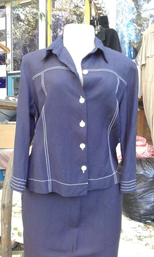 Vintage Original Two Piece German LEWINGER Linen Suit Skirt And Blazer Size 14