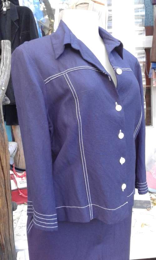 Vintage Original Two Piece German LEWINGER Linen Suit Skirt And Blazer Size 14