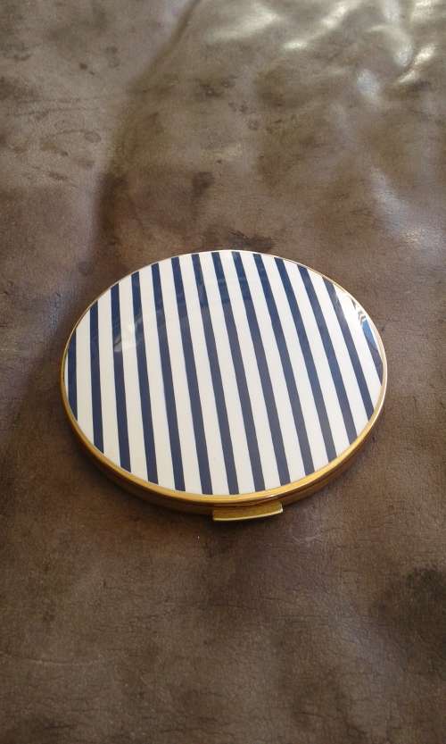 Vintage Stratton Blue And White Navy Stripes Compact Powder Made In England