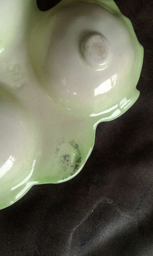 Antique Porcelain Tomato Shaped Salt And Pepper Shakers With Mustard Pot Marked Probably Carlton War