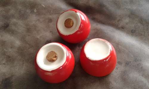 Antique Porcelain Tomato Shaped Salt And Pepper Shakers With Mustard Pot Marked Probably Carlton War