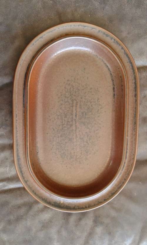 Large Arabia Wartsila Finland Mid Century Modern Brown Ruska Oval Serving Platter 37cm x 25 cm