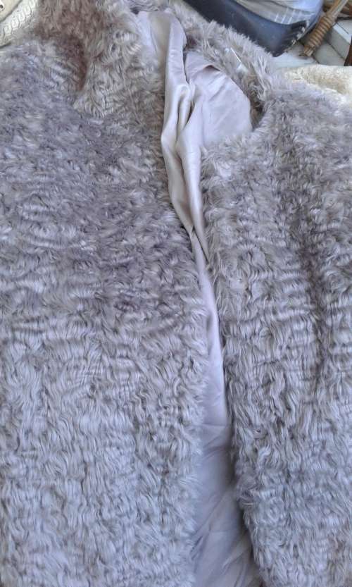 H M Grey Faux Fur Coat With Leather Belt Size 12 to 14