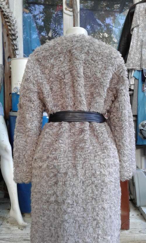 H M Grey Faux Fur Coat With Leather Belt Size 12 to 14
