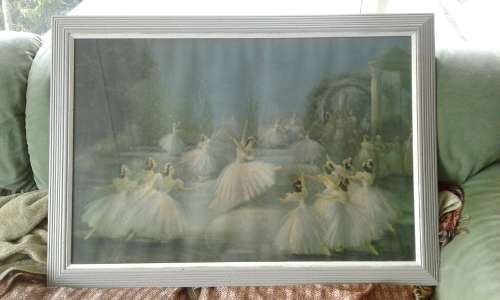 Vintage Large 1950s Carlotta Edwards Midcentury Swan Lake Ballerina Print Framed Under Glass