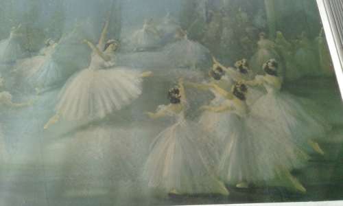 Vintage Large 1950s Carlotta Edwards Midcentury Swan Lake Ballerina Print Framed Under Glass