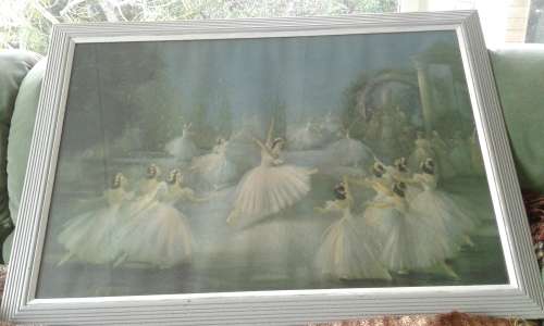 Vintage Large 1950s Carlotta Edwards Midcentury Swan Lake Ballerina Print Framed Under Glass