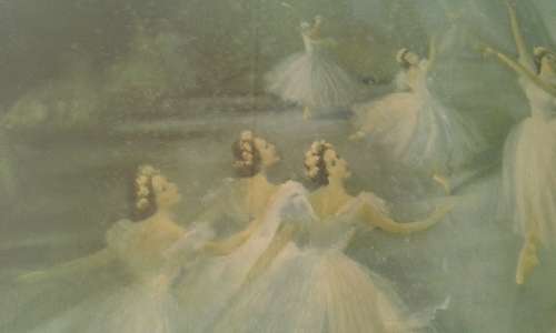 Vintage Large 1950s Carlotta Edwards Midcentury Swan Lake Ballerina Print Framed Under Glass