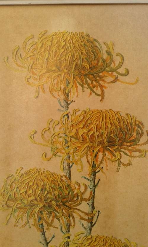 Rare Large Original 1960 Tretchikoff CHRYSANTHEMUMS Print Flowers In Oriental Vase Mid Century Frame