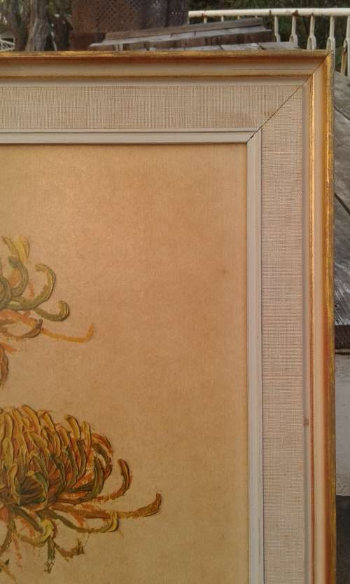 Rare Large Original 1960 Tretchikoff CHRYSANTHEMUMS Print Flowers In Oriental Vase Mid Century Frame