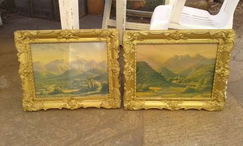 Set Of Two Antique Gerhard Beukes Prints The Nels River By Calitzdorp Ornate Golden Period Frames