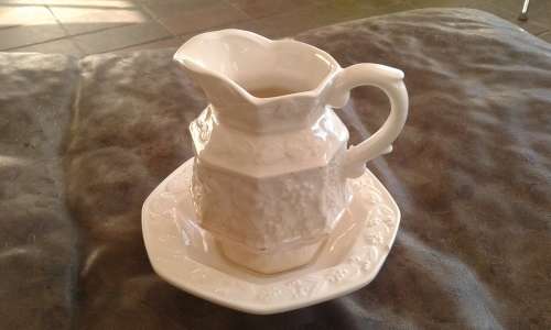 Beautiful Handmade Antique Balboa Porcelain Milk Jug With Saucer Marked