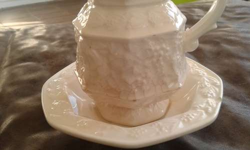 Beautiful Handmade Antique Balboa Porcelain Milk Jug With Saucer Marked