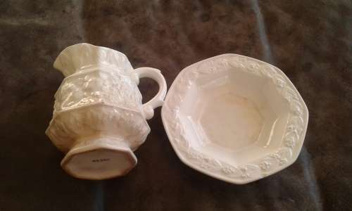 Beautiful Handmade Antique Balboa Porcelain Milk Jug With Saucer Marked