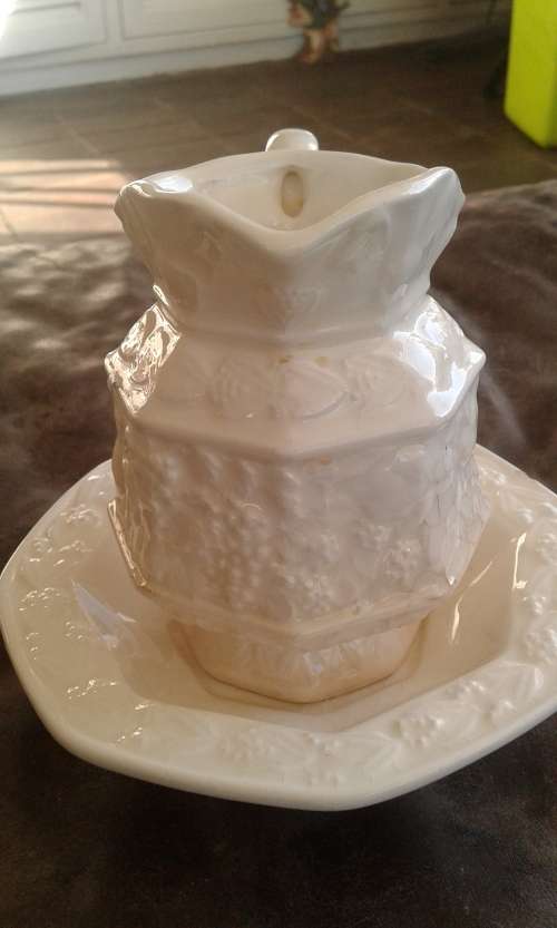 Beautiful Handmade Antique Balboa Porcelain Milk Jug With Saucer Marked