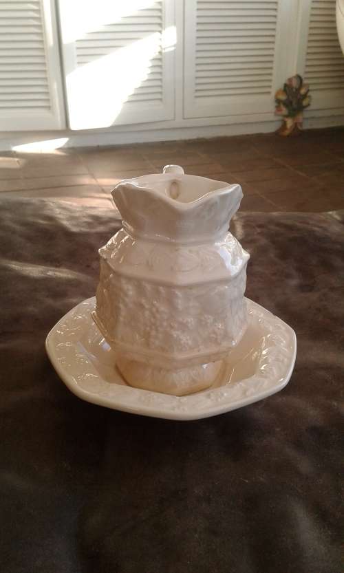 Beautiful Handmade Antique Balboa Porcelain Milk Jug With Saucer Marked