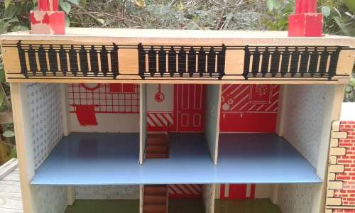 Antique Vintage Two Storey Wooden Doll House Front Slides To The Side