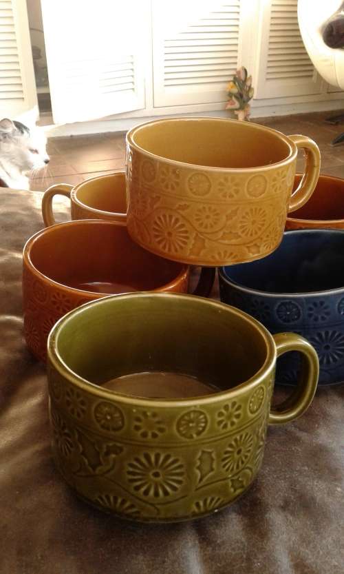 6 Large Mid Century Modern Handcrafted Japanese Stoneware Soup Cups