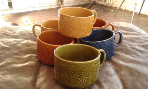6 Large Mid Century Modern Handcrafted Japanese Stoneware Soup Cups