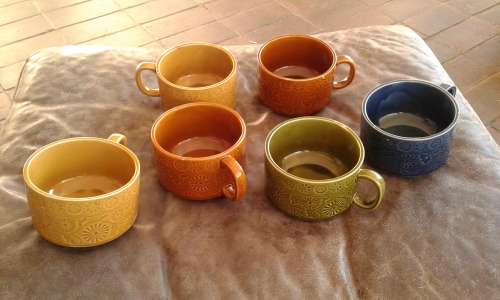 6 Large Mid Century Modern Handcrafted Japanese Stoneware Soup Cups