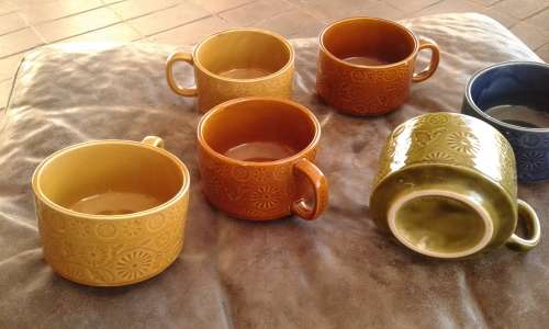 6 Large Mid Century Modern Handcrafted Japanese Stoneware Soup Cups