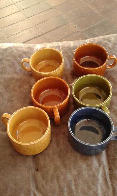 6 Large Mid Century Modern Handcrafted Japanese Stoneware Soup Cups