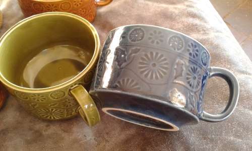 6 Large Mid Century Modern Handcrafted Japanese Stoneware Soup Cups