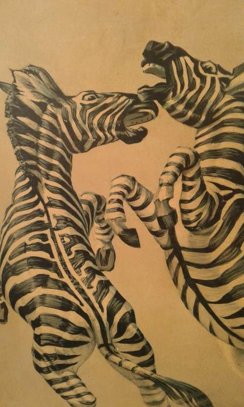 Original Vintage Very Large Framed Vladimir Tretchikoff Fighting Zebras Print 1m x 75cm Signed 1975