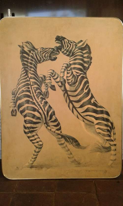 Original Vintage Very Large Framed Vladimir Tretchikoff Fighting Zebras Print 1m x 75cm Signed 1975