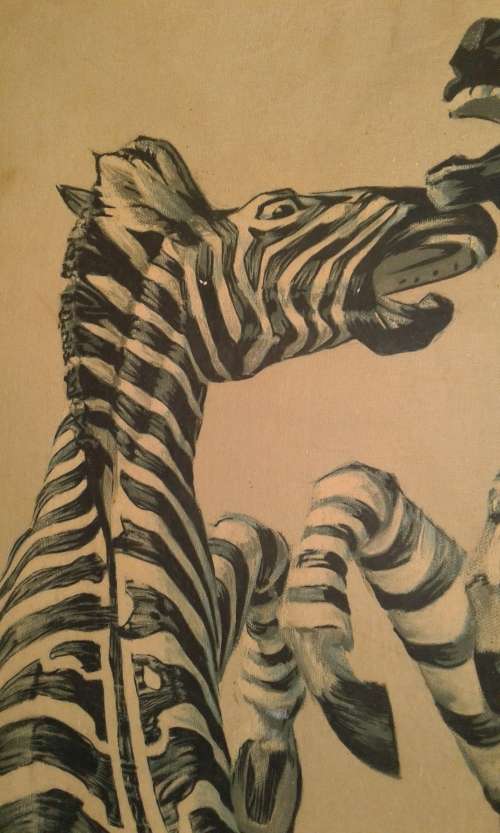 Original Vintage Very Large Framed Vladimir Tretchikoff Fighting Zebras Print 1m x 75cm Signed 1975