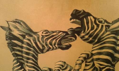 Original Vintage Very Large Framed Vladimir Tretchikoff Fighting Zebras Print 1m x 75cm Signed 1975