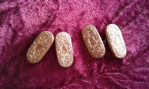 Antique Handmade Brass Art Nouveau Banded Engraved Cufflinks Marked