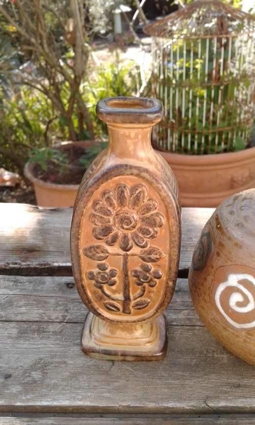 2 Palcon Ware Mid Century Folk Art Vases Handmade