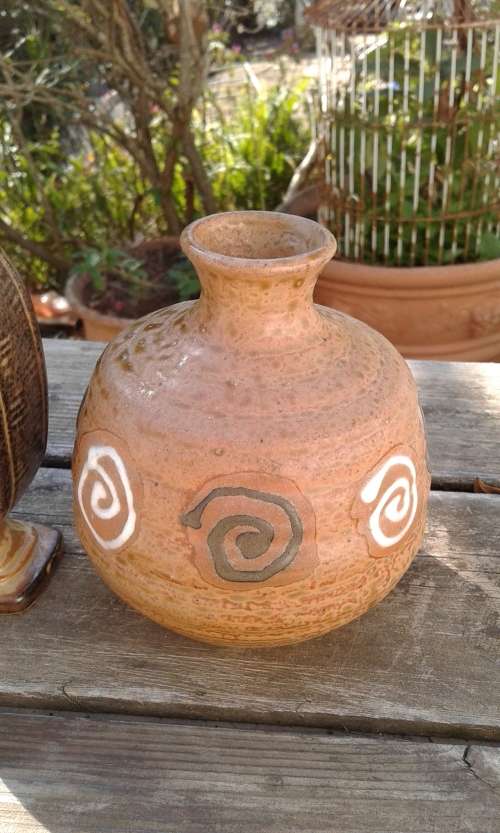 2 Palcon Ware Mid Century Folk Art Vases Handmade