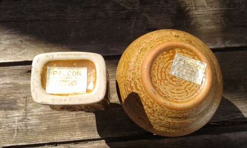 2 Palcon Ware Mid Century Folk Art Vases Handmade
