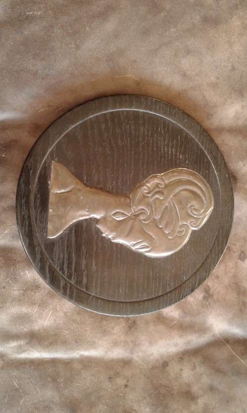 Mid Century Modern 1960s Wood And Pewter Wall Plaque Wall Hanging