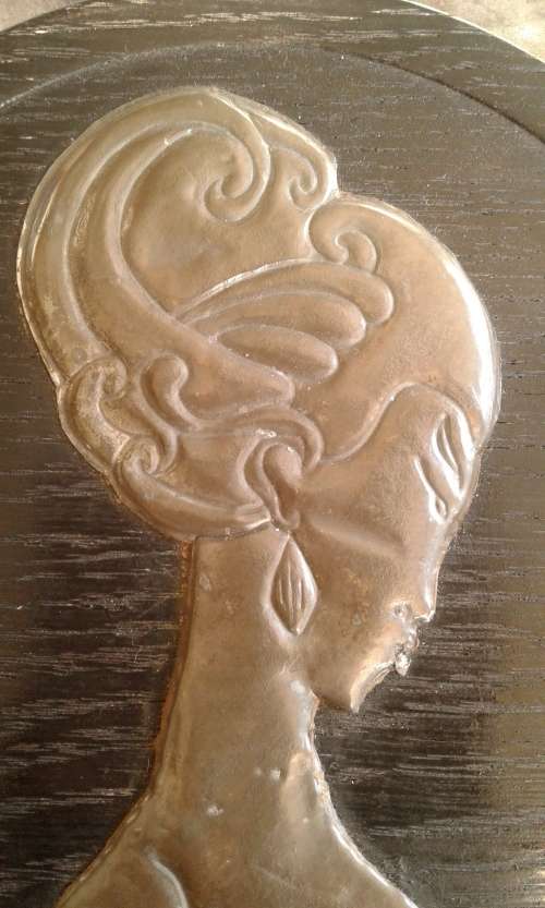 Mid Century Modern 1960s Wood And Pewter Wall Plaque Wall Hanging