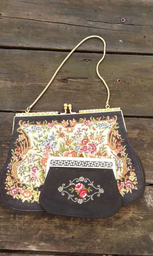 Vintage Austrian Petit Point Handbag Bag And Money Purse In Mint Condition