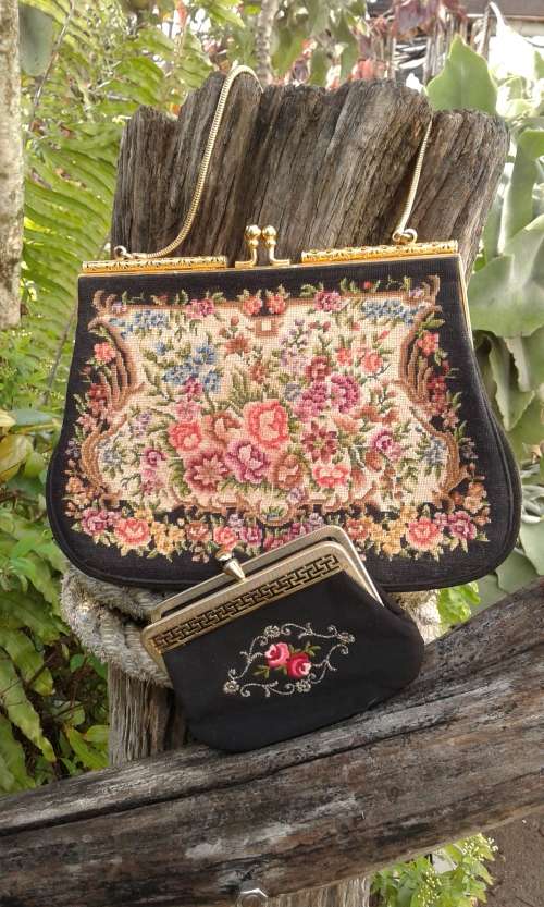 Vintage Austrian Petit Point Handbag Bag And Money Purse In Mint Condition