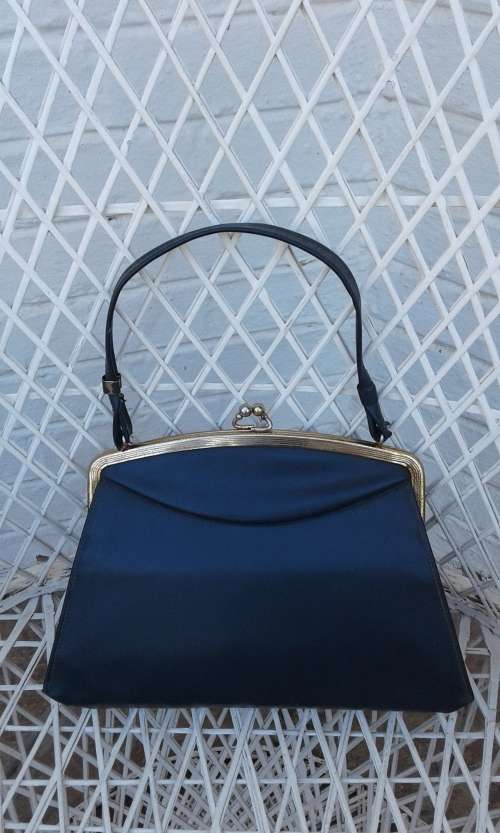 Vintage 1960s Navy Blue Vinyl Handbag Bag